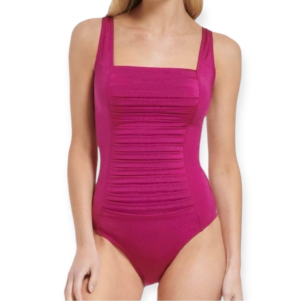 Calvin Klein Pleated Front Fuchsia One-Piece Swimsuit Size 4